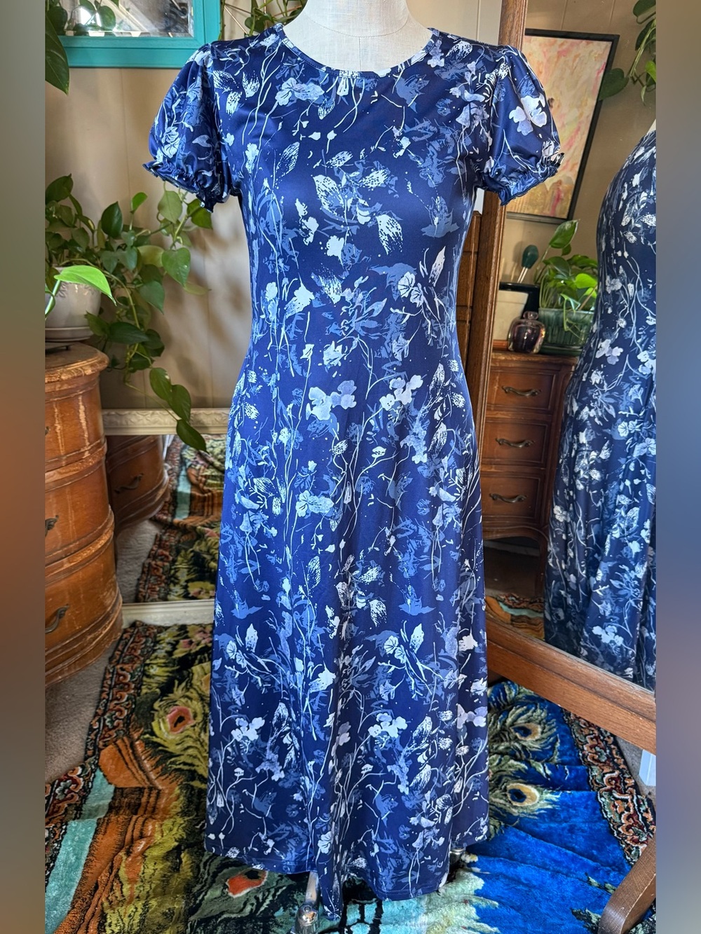 Blue Floral Maxi Dress - Women's size M